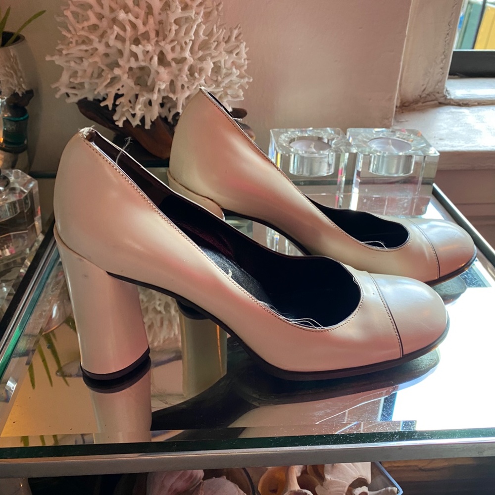 Prada Pink Gradient Leather Round-Toe Block Heel Pumps - Picture 7 of 8